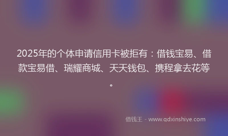 2025年的个体申请信用卡被拒有：借钱宝易、借款宝易借、瑞耀商城、天天钱包、携程拿去花等。