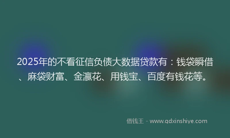 2025年的不看征信负债大数据贷款有:钱袋瞬借、麻袋财富、金瀛花、用钱宝、百度有钱花等。