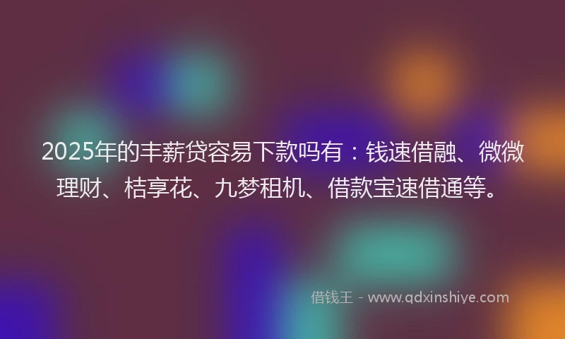 2025年的丰薪贷容易下款吗有：钱速借融、微微理财、桔享花、九梦租机、借款宝速借通等。