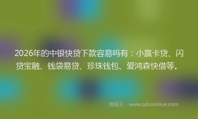 2026年的中银快贷下款容易吗有：小赢卡贷、闪贷宝融、钱袋易贷、珍珠钱包、爱鸿森快借等。