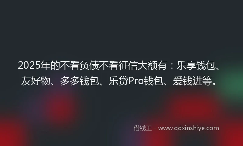2025年的不看负债不看征信大额有:乐享钱包、友好物、多多钱包、乐贷Pro钱包、爱钱进等。