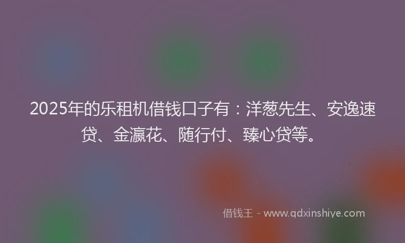 2025年的乐租机借钱口子有：洋葱先生、安逸速贷、金瀛花、随行付、臻心贷等。