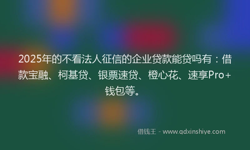 2025年的不看法人征信的企业贷款能贷吗有：借款宝融、柯基贷、银票速贷、橙心花、速享Pro+钱包等。