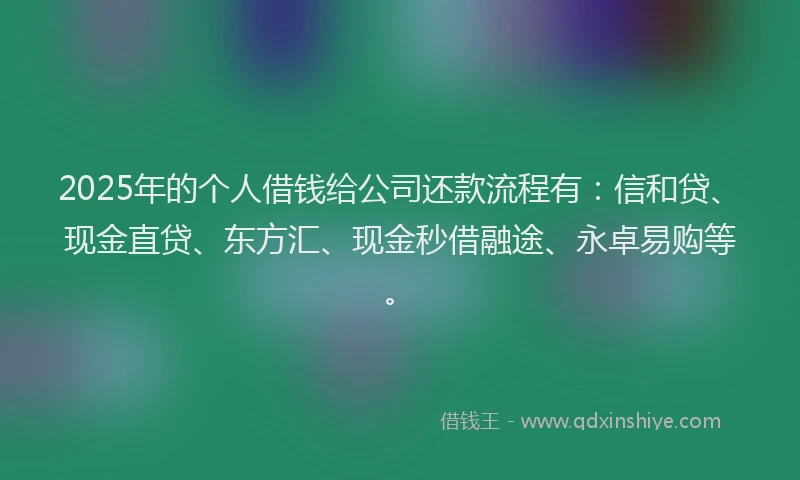 2025年的个人借钱给公司还款流程有：信和贷、现金直贷、东方汇、现金秒借融途、永卓易购等。