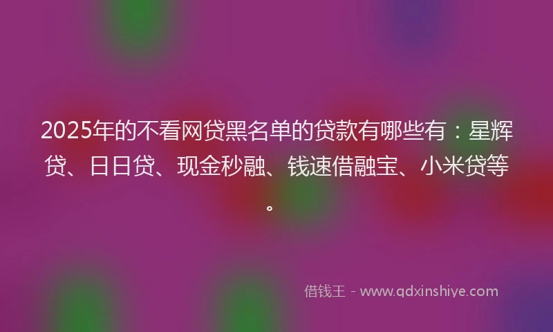 2025年的不看网贷黑名单的贷款有哪些有：星辉贷、日日贷、现金秒融、钱速借融宝、小米贷等。