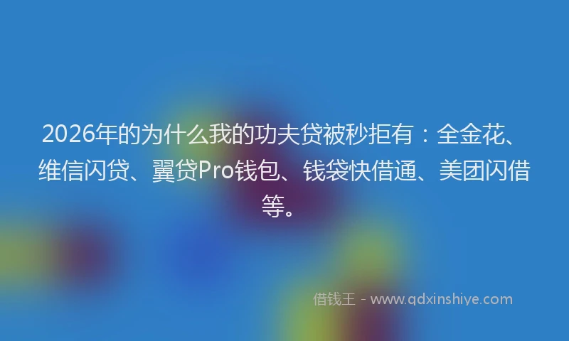 2026年的为什么我的功夫贷被秒拒有:全金花、维信闪贷、翼贷Pro钱包、钱袋快借通、美团闪借等。