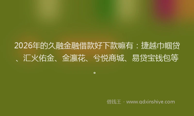 2026年的久融金融借款好下款嘛有：捷越巾帼贷、汇火佑金、金瀛花、兮悦商城、易贷宝钱包等。
