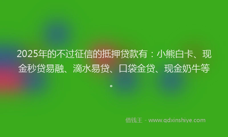 2025年的不过征信的抵押贷款有：小熊白卡、现金秒贷易融、滴水易贷、口袋金贷、现金奶牛等。