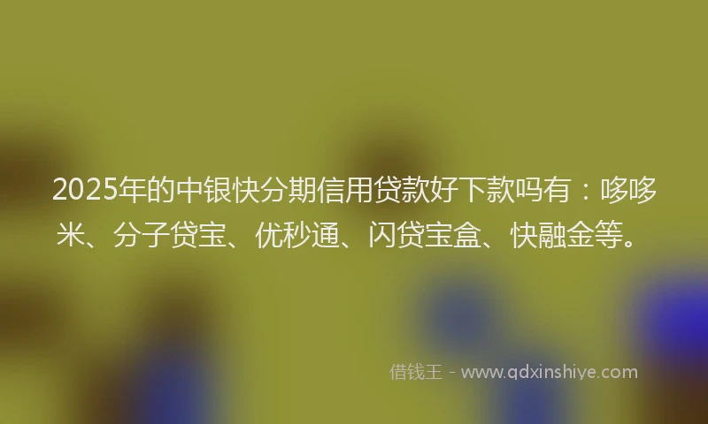 2025年的中银快分期信用贷款好下款吗有:哆哆米、分子贷宝、优秒通、闪贷宝盒、快融金等。