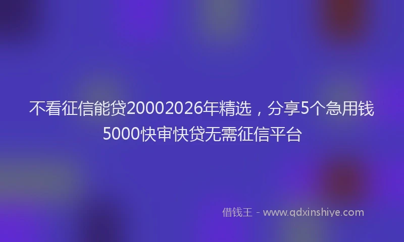 不看征信能贷20002026年精选，分享5个急用钱5000快审快贷无需征信平台