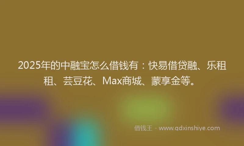 2025年的中融宝怎么借钱有：快易借贷融、乐租租、芸豆花、Max商城、蒙享金等。