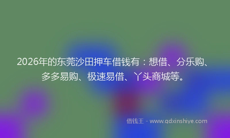 2026年的东莞沙田押车借钱有：想借、分乐购、多多易购、极速易借、丫头商城等。