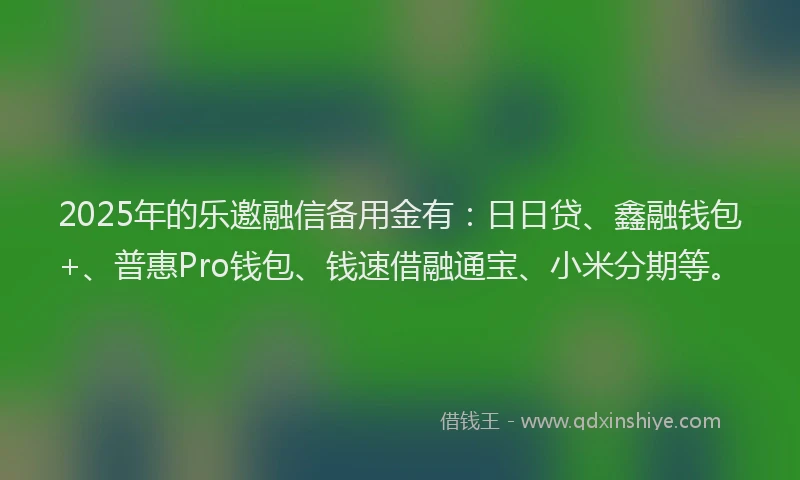 2025年的乐邀融信备用金有：日日贷、鑫融钱包+、普惠Pro钱包、钱速借融通宝、小米分期等。