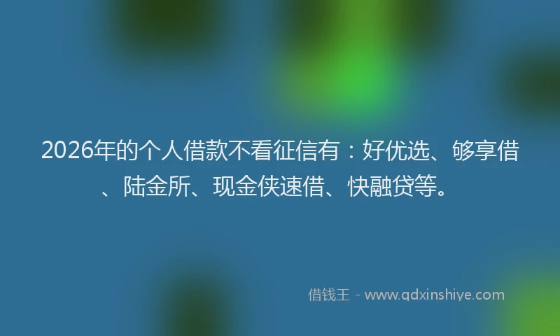 2026年的个人借款不看征信有：好优选、够享借、陆金所、现金侠速借、快融贷等。