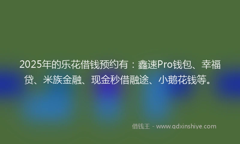 2025年的乐花借钱预约有:鑫速Pro钱包、幸福贷、米族金融、现金秒借融途、小鹅花钱等。