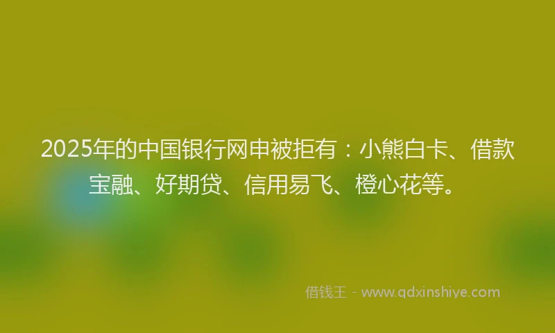 2025年的中国银行网申被拒有：小熊白卡、借款宝融、好期贷、信用易飞、橙心花等。