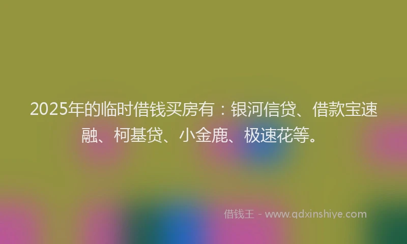 2025年的临时借钱买房有：银河信贷、借款宝速融、柯基贷、小金鹿、极速花等。