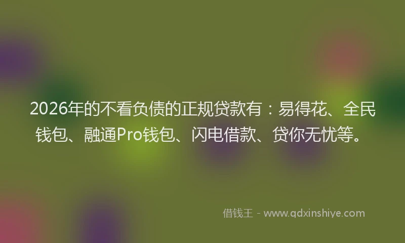2026年的不看负债的正规贷款有:易得花、全民钱包、融通Pro钱包、闪电借款、贷你无忧等。