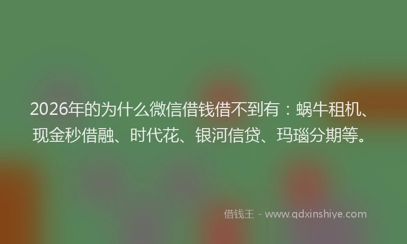 2026年的为什么微信借钱借不到有:蜗牛租机、现金秒借融、时代花、银河信贷、玛瑙分期等。