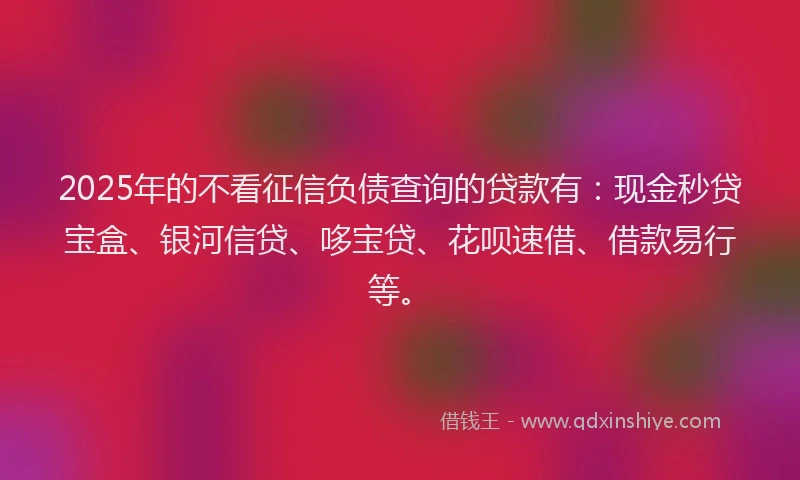 2025年的不看征信负债查询的贷款有：现金秒贷宝盒、银河信贷、哆宝贷、花呗速借、借款易行等。