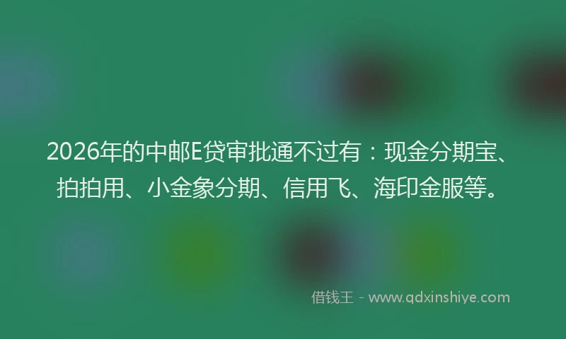 2026年的中邮E贷审批通不过有:现金分期宝、拍拍用、小金象分期、信用飞、海印金服等。
