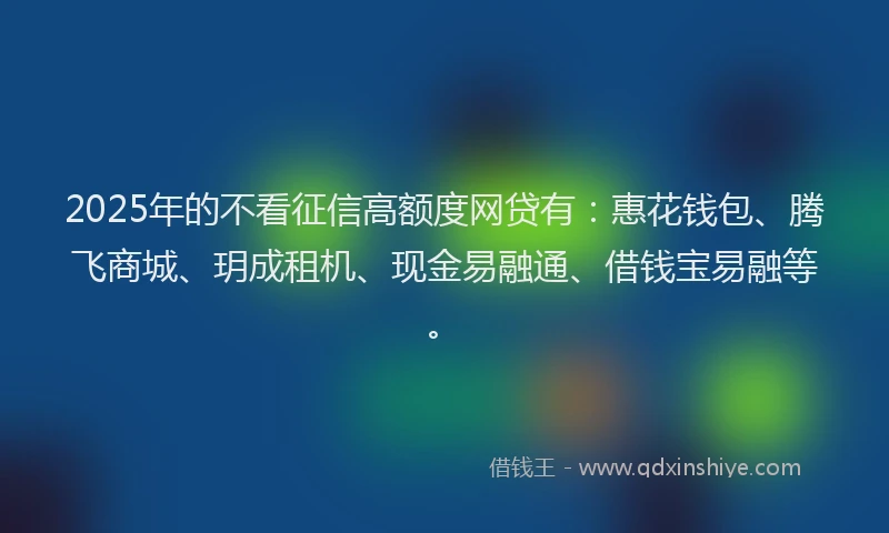 2025年的不看征信高额度网贷有:惠花钱包、腾飞商城、玥成租机、现金易融通、借钱宝易融等。