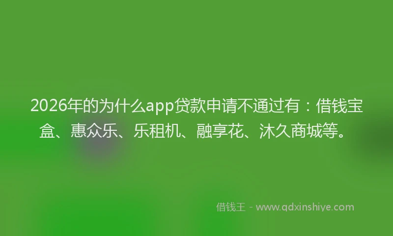 2026年的为什么app贷款申请不通过有：借钱宝盒、惠众乐、乐租机、融享花、沐久商城等。