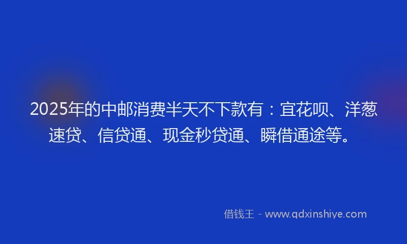 2025年的中邮消费半天不下款有：宜花呗、洋葱速贷、信贷通、现金秒贷通、瞬借通途等。