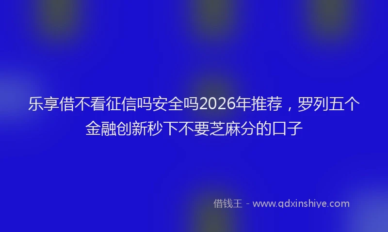 乐享借不看征信吗安全吗2026年推荐，罗列五个金融创新秒下不要芝麻分的口子