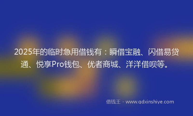2025年的临时急用借钱有：瞬借宝融、闪借易贷通、悦享Pro钱包、优者商城、洋洋借呗等。