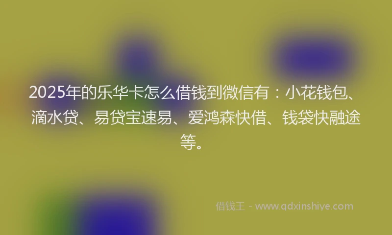 2025年的乐华卡怎么借钱到微信有:小花钱包、滴水贷、易贷宝速易、爱鸿森快借、钱袋快融途等。