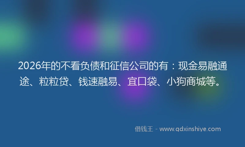 2026年的不看负债和征信公司的有：现金易融通途、粒粒贷、钱速融易、宜口袋、小狗商城等。