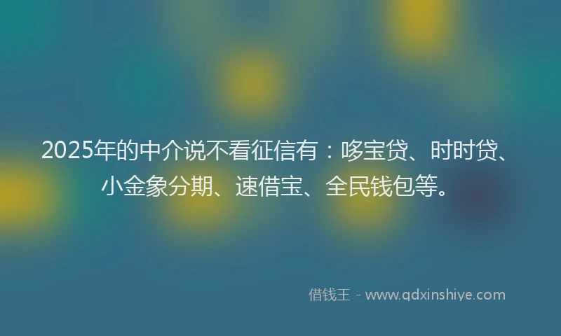 2025年的中介说不看征信有：哆宝贷、时时贷、小金象分期、速借宝、全民钱包等。