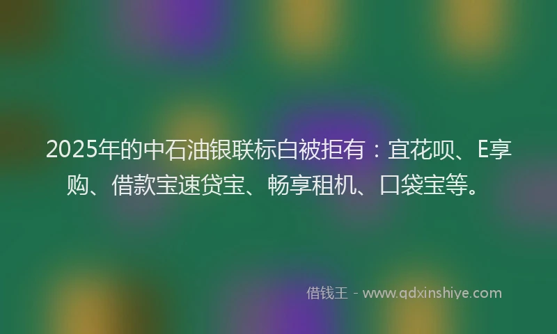 2025年的中石油银联标白被拒有：宜花呗、E享购、借款宝速贷宝、畅享租机、口袋宝等。