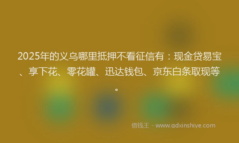 2025年的义乌哪里抵押不看征信有：现金贷易宝、享下花、零花罐、迅达钱包、京东白条取现等。