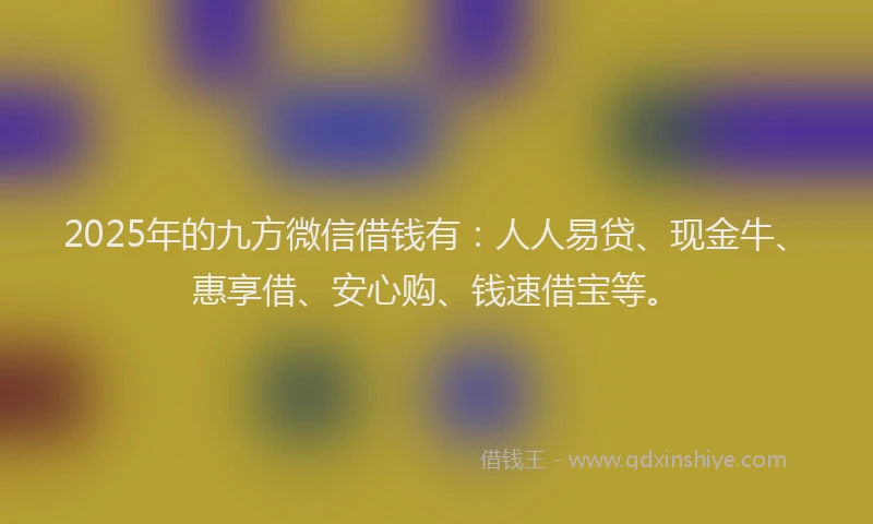 2025年的九方微信借钱有：人人易贷、现金牛、惠享借、安心购、钱速借宝等。
