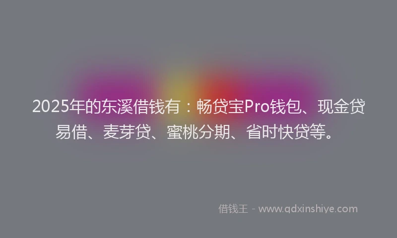 2025年的东溪借钱有:畅贷宝Pro钱包、现金贷易借、麦芽贷、蜜桃分期、省时快贷等。