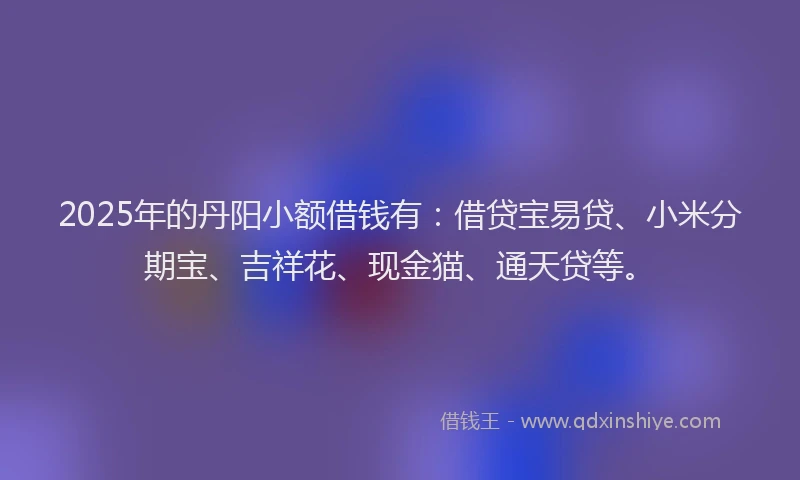 2025年的丹阳小额借钱有：借贷宝易贷、小米分期宝、吉祥花、现金猫、通天贷等。
