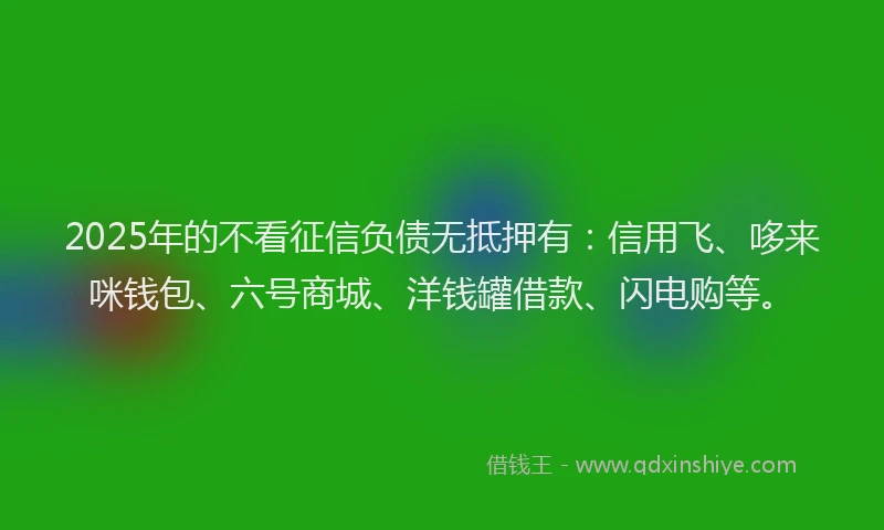 2025年的不看征信负债无抵押有:信用飞、哆来咪钱包、六号商城、洋钱罐借款、闪电购等。