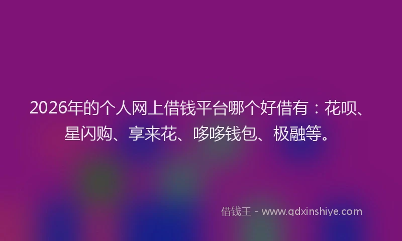 2026年的个人网上借钱平台哪个好借有:花呗、星闪购、享来花、哆哆钱包、极融等。