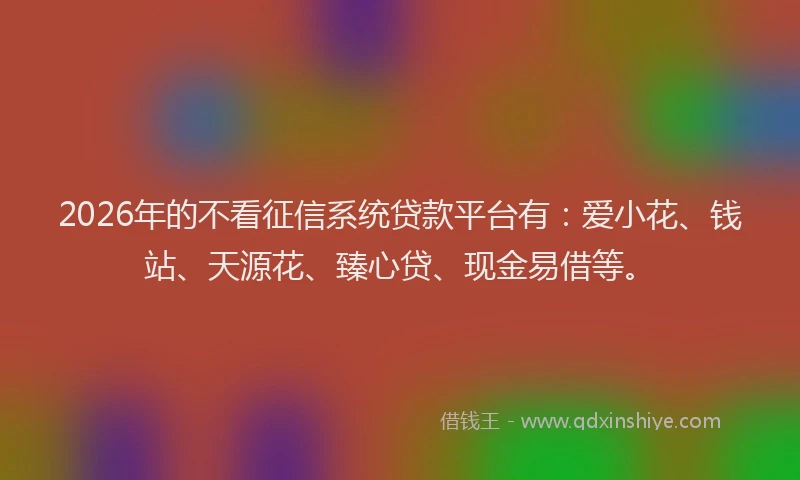 2026年的不看征信系统贷款平台有：爱小花、钱站、天源花、臻心贷、现金易借等。