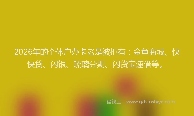 2026年的个体户办卡老是被拒有：金鱼商城、快快贷、闪银、琉璃分期、闪贷宝速借等。