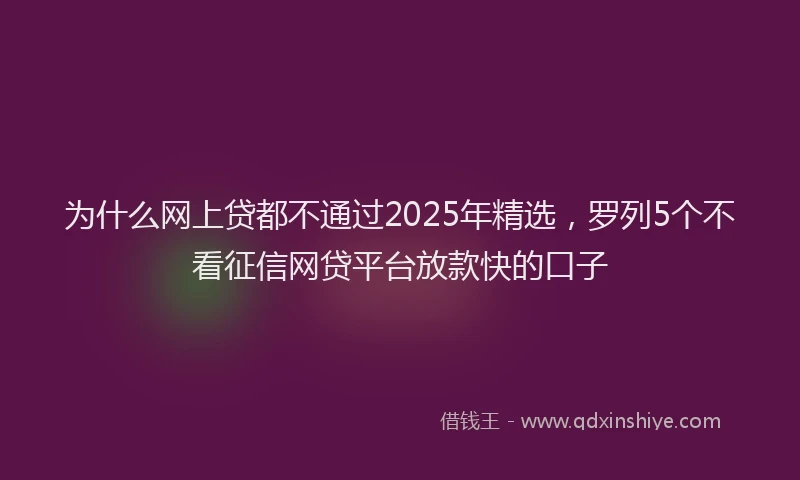 为什么网上贷都不通过2025年精选，罗列5个不看征信网贷平台放款快的口子