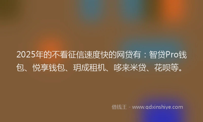 2025年的不看征信速度快的网贷有：智贷Pro钱包、悦享钱包、玥成租机、哆来米贷、花呗等。