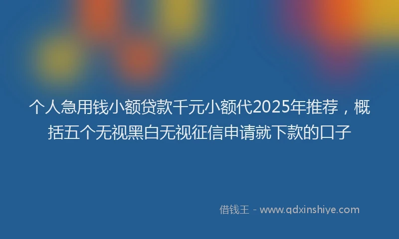 个人急用钱小额贷款千元小额代2025年推荐，概括五个无视黑白无视征信申请就下款的口子