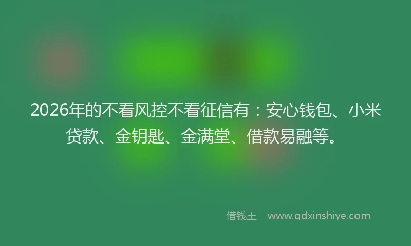 2026年的不看风控不看征信有：安心钱包、小米贷款、金钥匙、金满堂、借款易融等。