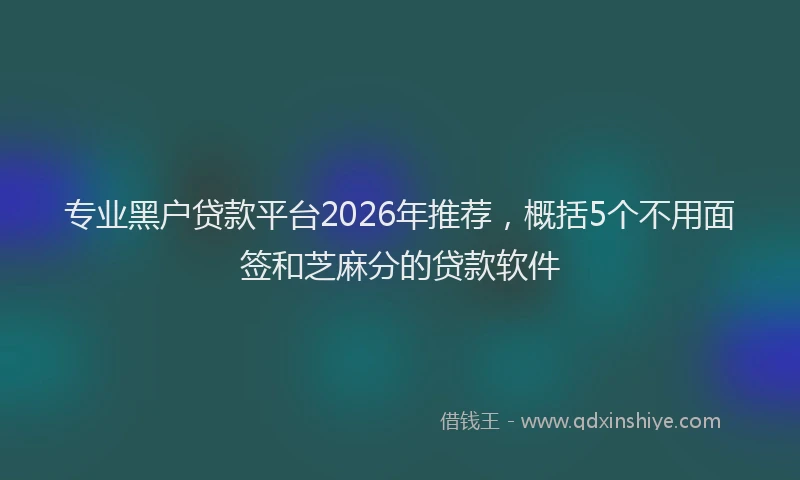 专业黑户贷款平台2026年推荐，概括5个不用面签和芝麻分的贷款软件