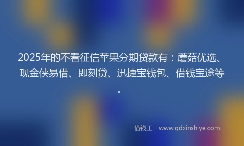 2025年的不看征信苹果分期贷款有：蘑菇优选、现金侠易借、即刻贷、迅捷宝钱包、借钱宝途等。