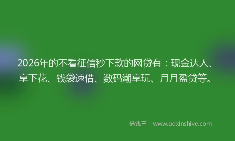 2026年的不看征信秒下款的网贷有:现金达人、享下花、钱袋速借、数码潮享玩、月月盈贷等。