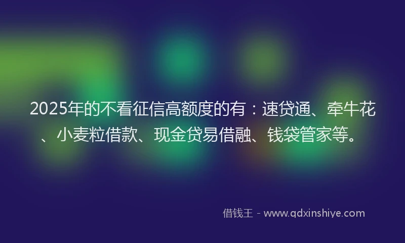 2025年的不看征信高额度的有:速贷通、牵牛花、小麦粒借款、现金贷易借融、钱袋管家等。